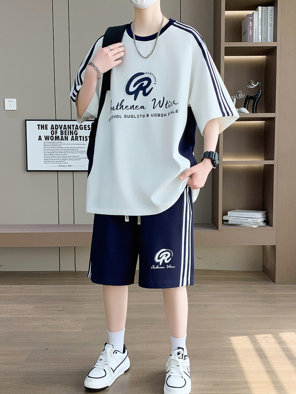 Youth Summer Suit for Boys, Junior High and High School Students, Ice Silk Quick-Drying T-Shirt, Big Boys' Short-Sleeved Shorts Set