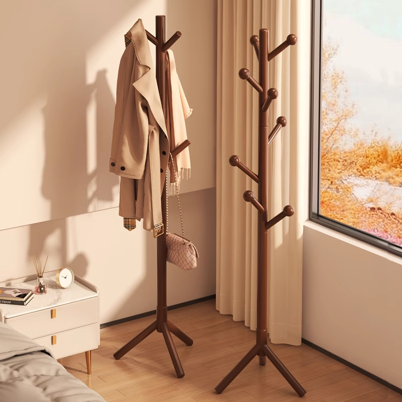 Solid Wood Clothes Hanger Floor-Standing Bedroom Clothes Hanger Household Clothes Hanging Rod Living Room Vertical Clothes Rack Simple Internet Celebrity Coat Rack