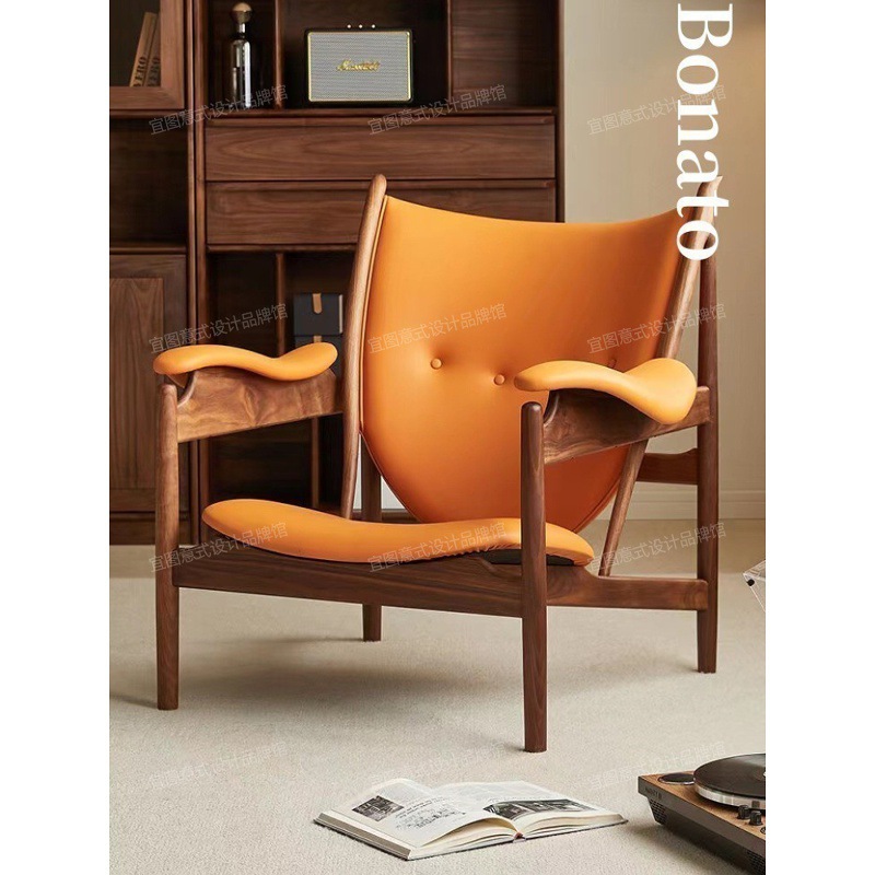 Black Walnut Original Chieftain Chair Jay Chou's Same Style Ash Leather Single Sofa Chair Living Room Solid Wood Leisure Chair