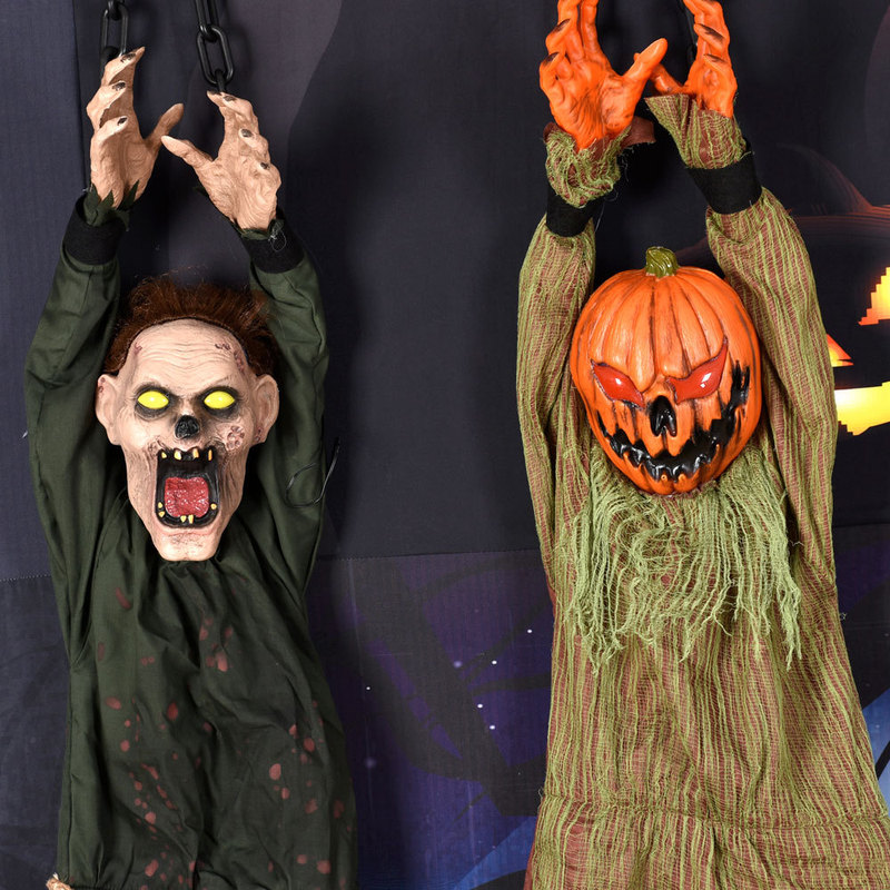 ハロウィン吊り下げ幽霊、ピエロ、乾燥した死体、看護師、花嫁、カボチャの幽霊、電動音光付きお化け屋敷、密室装飾小道具|undefined