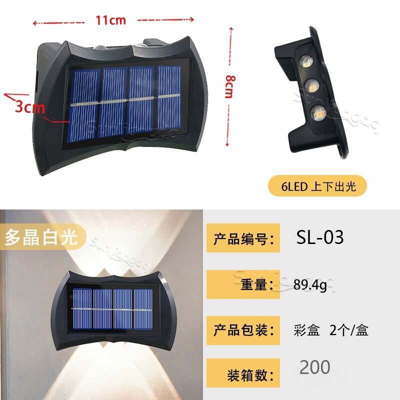Nueva lámpara solar de inducción lámpara de pared de doble cabeza LED patio al aire libre lámpara de lavado jardín Villa balcón luz de la noche