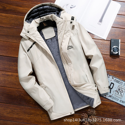 冬季户外冲锋衣男登山保暖外套防水加绒滑雪服加厚保暖抓绒外套男