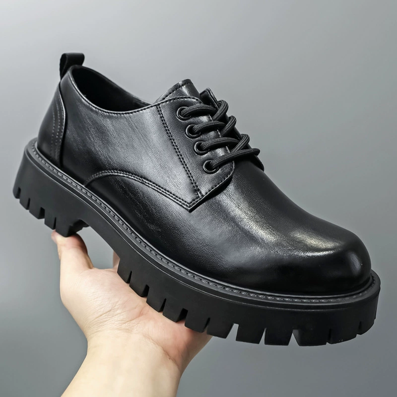 Мужские туфли из натуральной кожи осень 2024, молодежные, универсальные, на шнуровке, с увеличенным большим пальцем, на толстой подошве, свадебные туфли