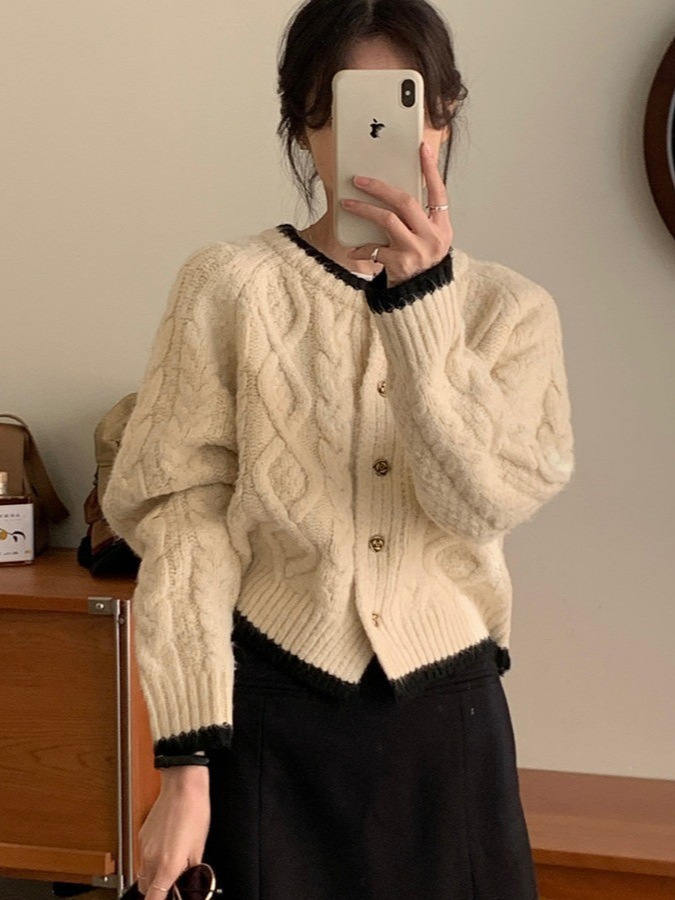 Suéter de lino suave y pegajoso, abrigo de mujer otoño y invierno, nuevo tipo suelto, corto, cardigan de punto pequeño