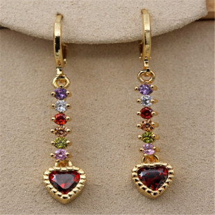 Longrui Cross-Border Hot-Selling European and American Fashion Heart-Shaped Ruby Earrings Colorful Crystal Wedding Earrings Jewelry Wholesale