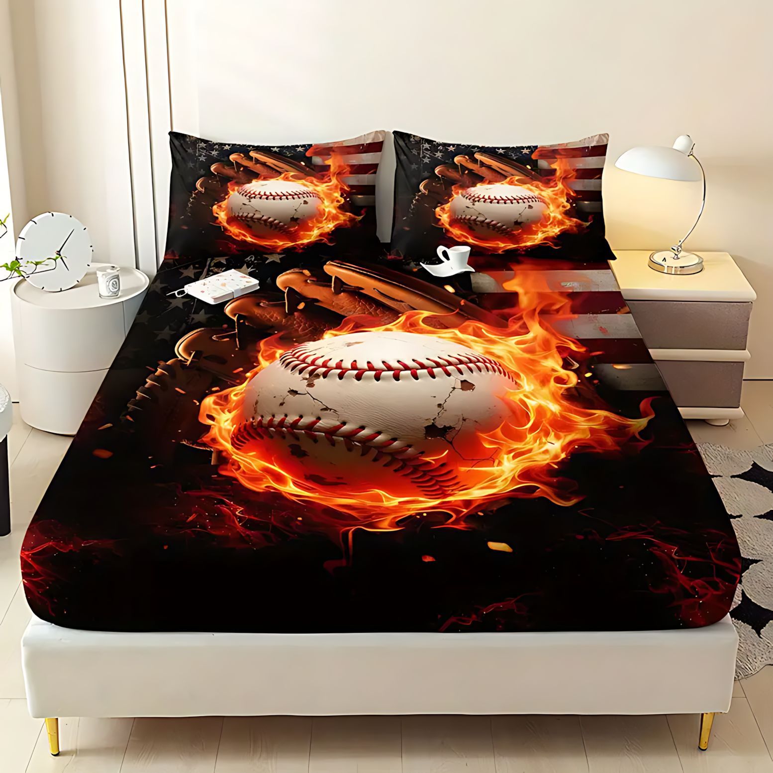 TEMU / JIT textiles caseros transfronterizos de moda tema de béisbol de alta definición impresión digital cama de cama de cama