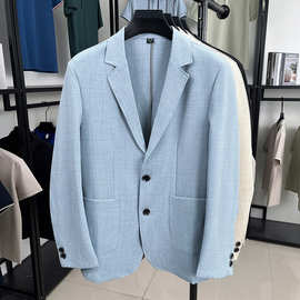 2025男式薄款长袖西服 亚麻纯色外套蓝色米色黑色灰色透气