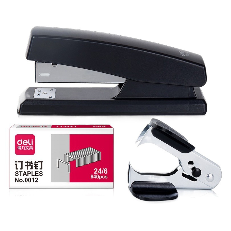 Deli 0354 Stapler Set, Stapler with Staple Remover, Standard Student Stapler Set No. 12