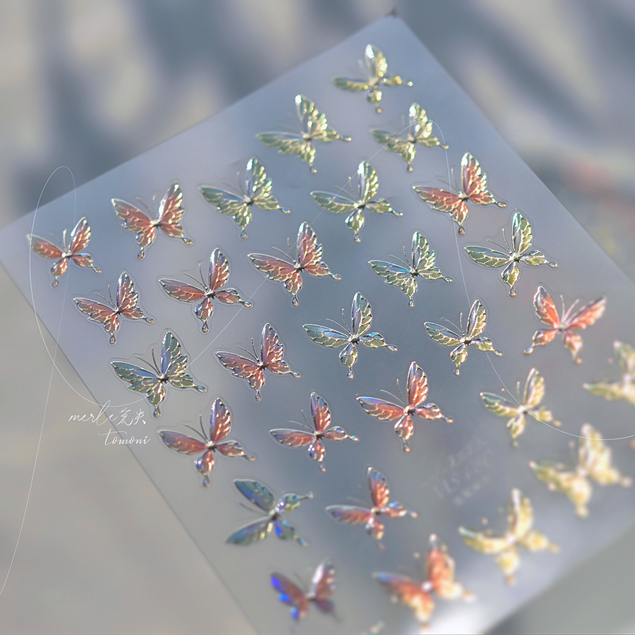 Nuevos pegatinas de manicuras de gelatina no se pierdan en cooperación con pequeños libros rojos explosivos en pegatinas de uñas de mariposa de color