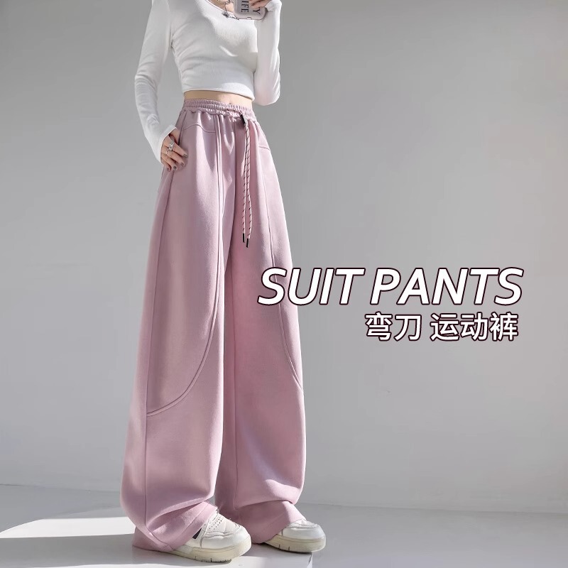 High Street Casual Fashion Heavy-Duty American-Style Curved-Leg Sweatpants with 3D Cut Design, Loose Fit, Slimming Effect, and Drapey Feel