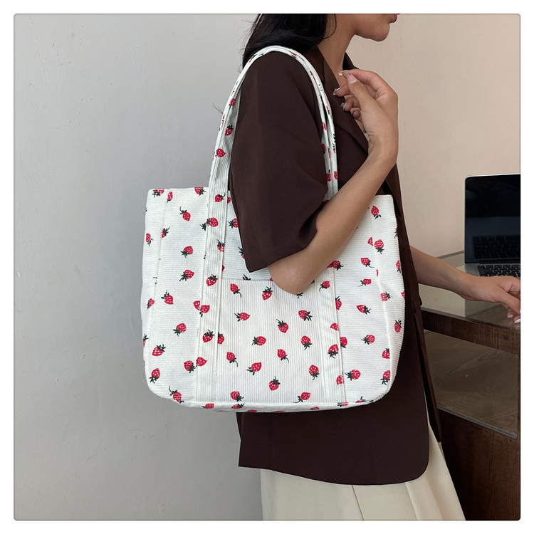 Women's Large Corduroy Strawberry Streetwear Sewing Thread Square Zipper Handbag display picture 23