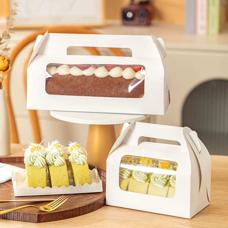 Cake roll packaging box full roll half roll Swiss roll mousse box portable transparent box towel roll cake packaging box