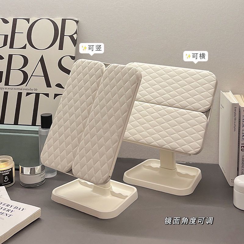 Espejo de vestir ajustable de escritorio de viaje led espejo de maquillaje con caja de almacenamiento de lámpara tipo espejo de concha plegable triple en uno