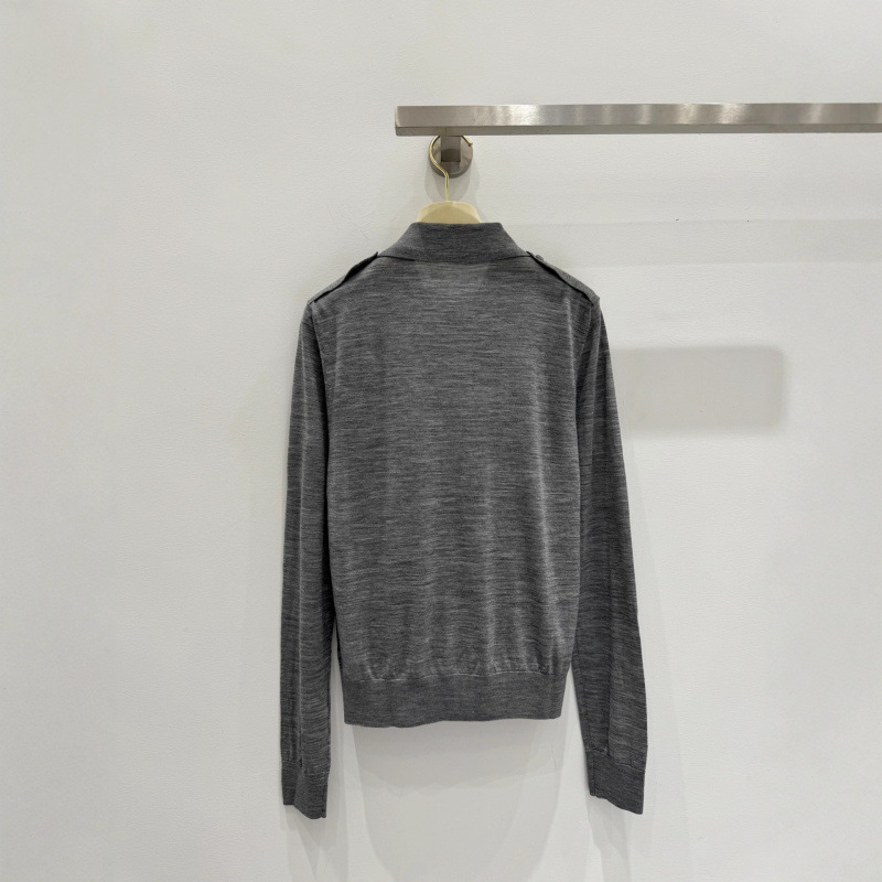 m条纹针织polo衫学院风肩部配珍珠母钮扣肩章女25早秋新品|undefined