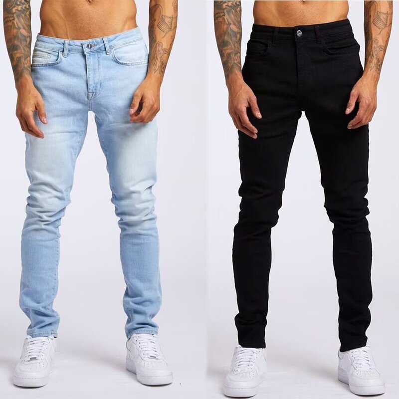 Light-Colored Men's Jeans Korean Style Trendy Slim-Fit Stretch Pants Youth Summer Design Trendy Trousers