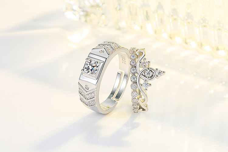 Couple rings men and women diamond rings moissanite crown open wedding rings simple fashion men's rings_voghion.com