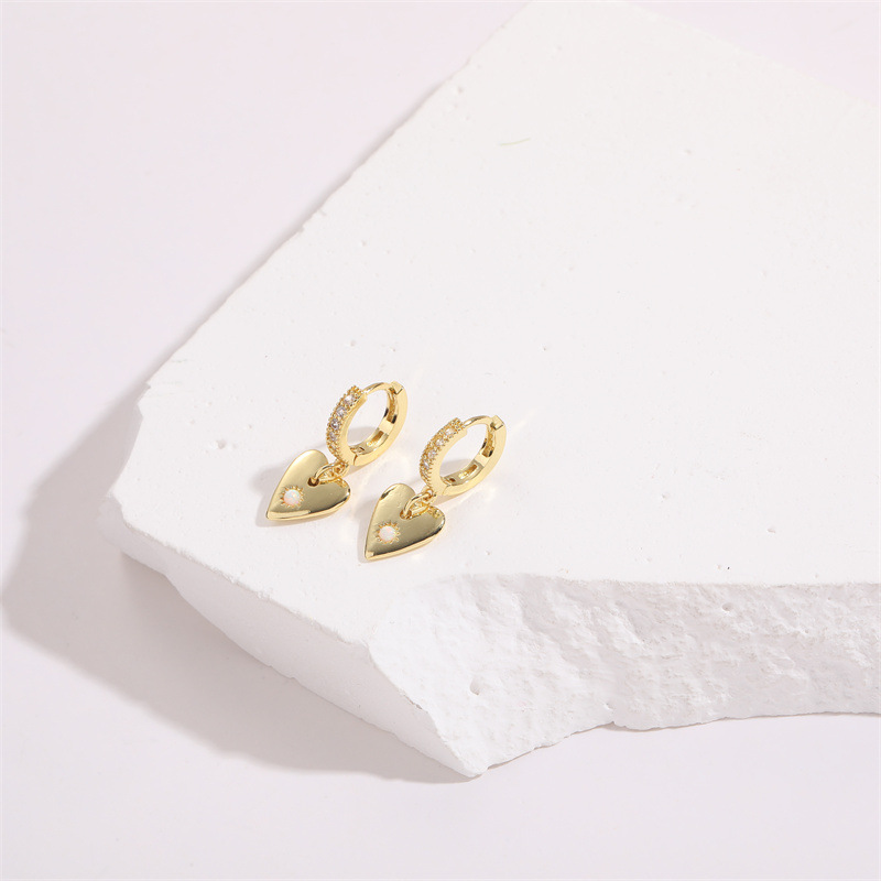 Fashion Heart Shape Copper Plating Inlay Zircon Drop Earrings 1 Pair