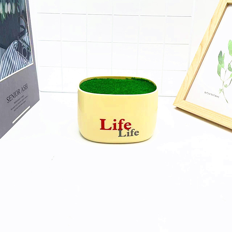 新款life盆仿陶瓷塑料花盆创意泡沫植绒仿真盆栽家居插花装饰摆件|undefined