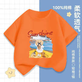 2349#童装女童浅粉色短袖t恤夏季新款儿童半袖夏装纯棉上衣女宽松
