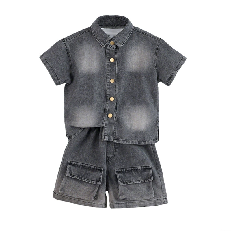 Denim summer clothing, children's men's summer thin set, with short sleeve