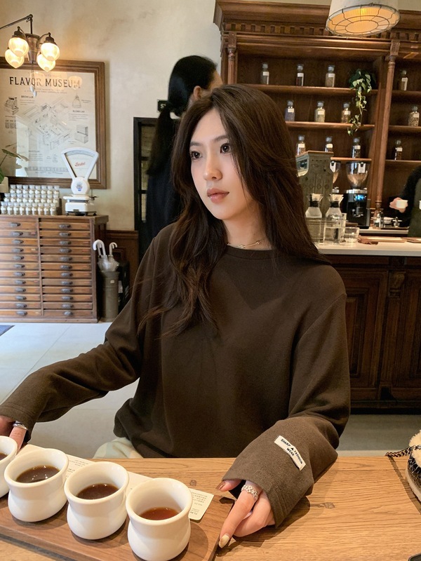 阿一 300g糯米双面绒亲肤圆领打底衫女秋季磨毛宽松白色长袖上衣|undefined