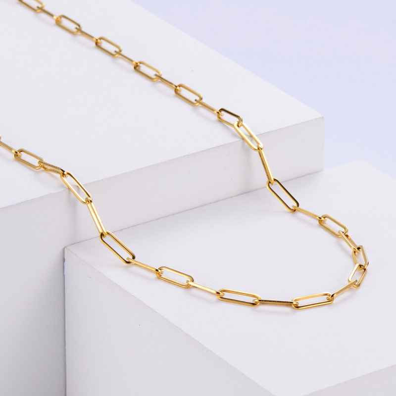 AML hot simple 18K gold plating 4mm wide stainless steel square flattened long cross chain