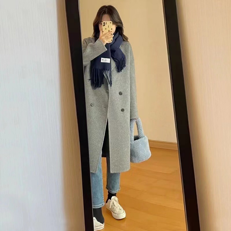 Abrigo de Lana de Doble Cara para Mujer con Doble Botonadura Manga Larga para Invierno