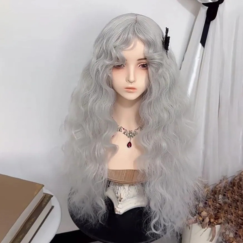 Magic Diary-Silver Gray Wig French Fluffy Wool Curly Lolita Long Curly Hair Gorgeous Retro Full Headgear