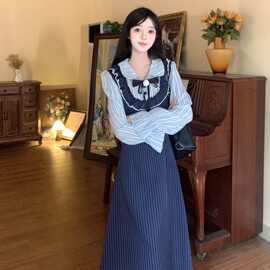 大码女装春季新款胖MM韩系甜美假两件拼接裙子收腰显瘦气质连衣裙