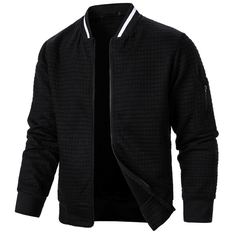 New Men's plaid coat solid color cardigan sweater men's zipper stand collar sweater coat New Men's plaid coat solid color cardigan sweater men's zipper stand collar sweater coat