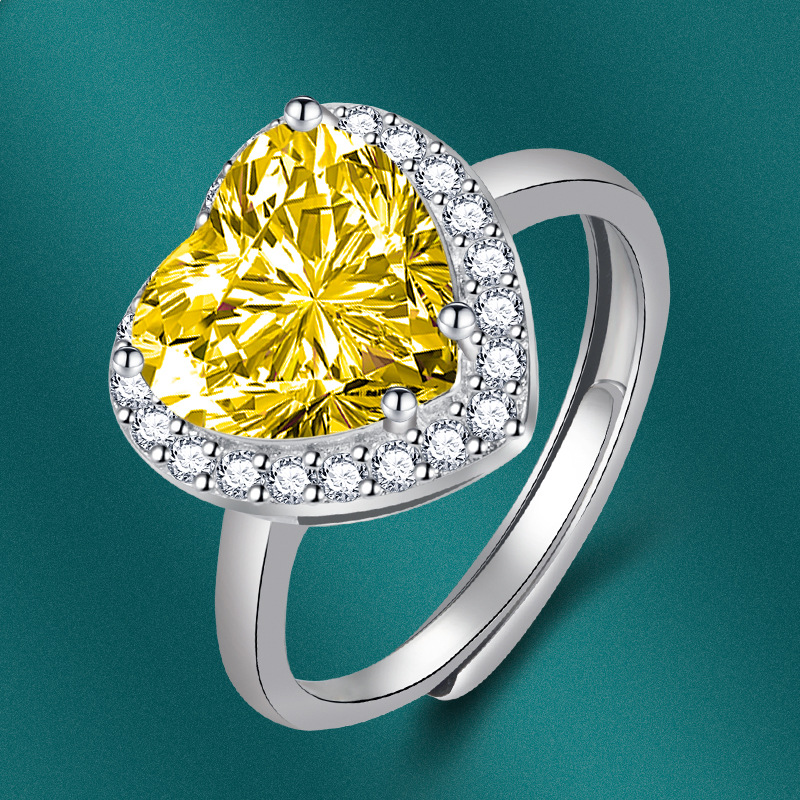 INS Style Heart Shape Copper Plating Zircon Open Ring 1 Piece