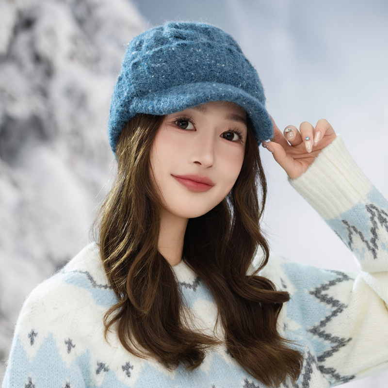 Japanese Style Versatile Colorful Sequin Duckbill Cap Autumn Winter Outdoor Casual Thickened Warm Ear Protection Face_voghion.com