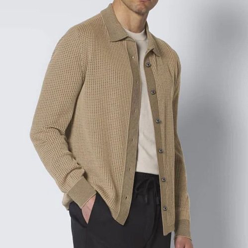 Tb Men's Genuine Leather Collar Alpaca Wool Blend Sweater - Warm and Versatile, Stylish Wear 49010