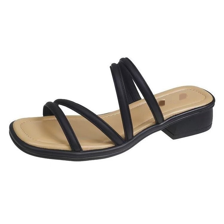 Dos sandalias francesas de noche para mujeres 2026 verano nuevo estilo coreano cinturón delgado hadas suaves zapatillas de talón grueso para usar
