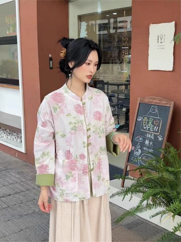 新中式新款盘扣印花两面穿秋季外套女冬国风外套上衣|undefined