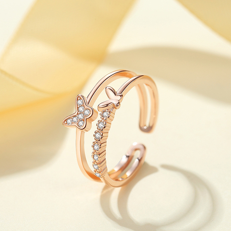 Anillo de plata esterlina S925 anillo femenino ins popular neto rojo japonés coreano anillo nicho diseño viento frío mariposa anillo ajustable abierto