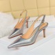 8999-1 European and American style women's single shoes with simple thin heel, high heel, shallow mouth, pointed end and hollow back trip strap