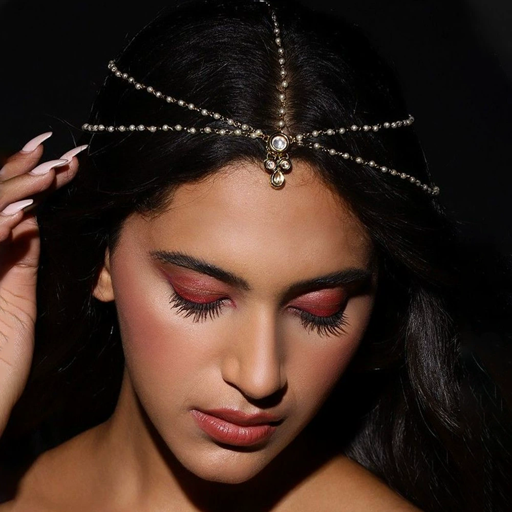 Трансграничная ретро-цепочка волос с кисточками Женская жемчужная цепочка аксессуаров для волос Модные свадебные головные уборы Богемские национальные орнаменты