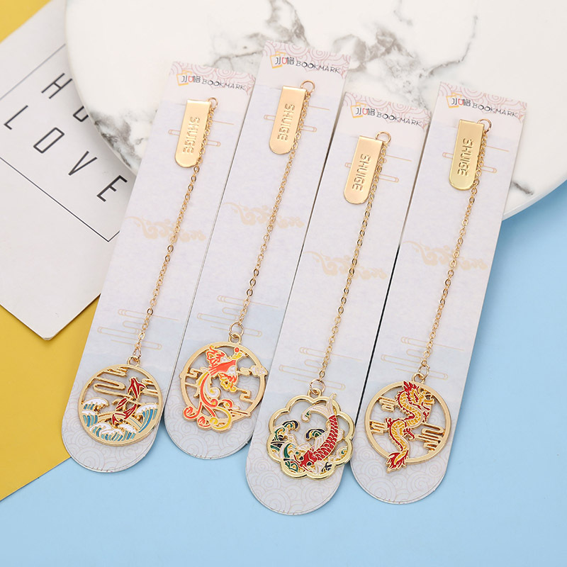 Vintage-style Phoenix & Dragon Classic Bookmarks, Student-Friendly Cartoon Designs, Portable Reading Accessories—Book Clips with Pendant Charms, Wholesale Available