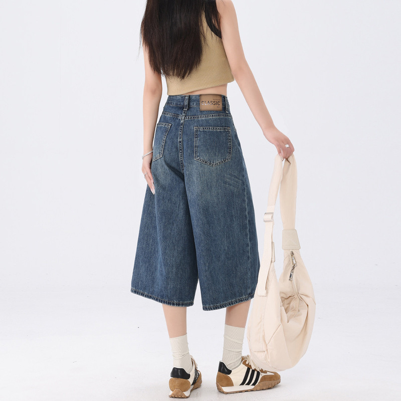 American Retro Straight Wide-Leg Cropped Jeans for Women, Summer Thin Style, 2026 New Low-Waist Petite Cropped Pants