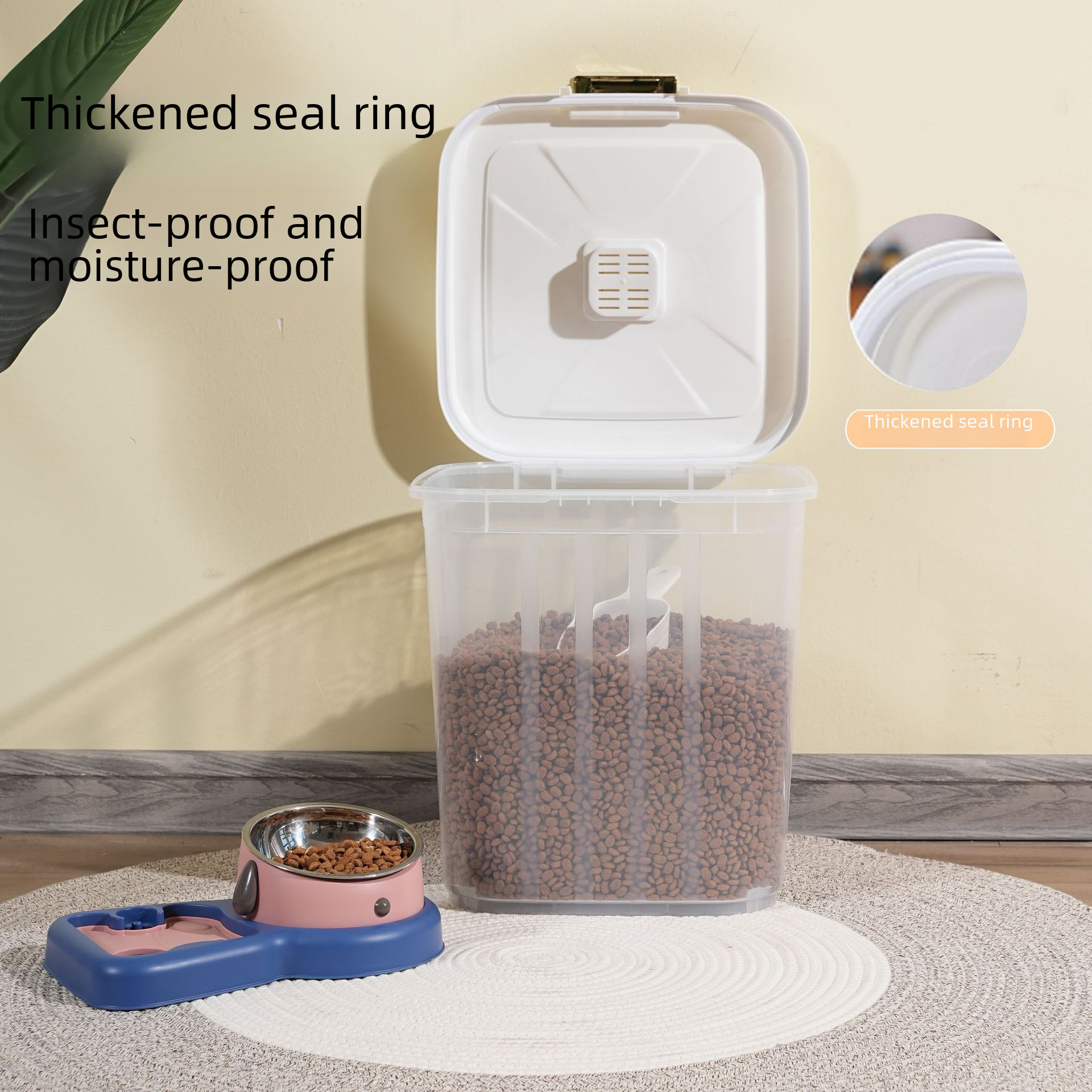 30kg large capacity cat food bucket pet household sealed moisture-proof insect-proof cat food dog food storage transparent storage bucket