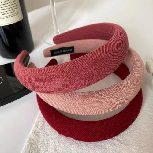 Retro pink sponge headband with high cranial pressure, small face, new internet celebrity solid color Japanese and Korean hair accessories