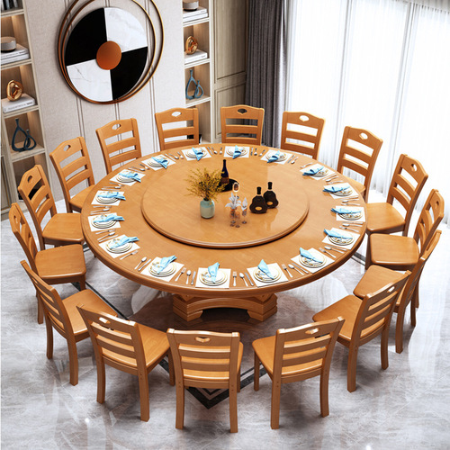 Solid wood large round table dining table and chair combination modern simple with turntable home 2m round table hotel Chinese restaurant table