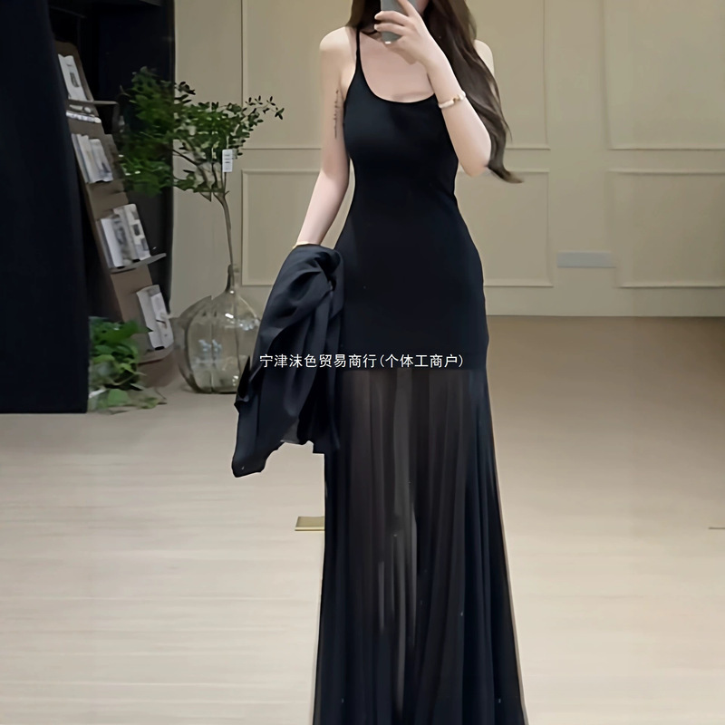 Extra-long French-style mesh slip dress for tall women, perfect for seaside vacations, super beautiful dress Extra-long French-style mesh slip dress for tall women, perfect for seaside vacations, super beautiful dress