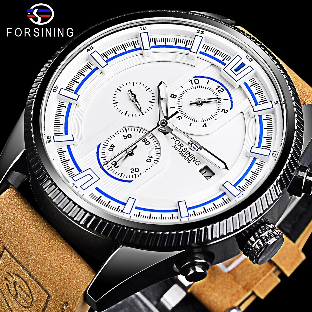 Forsining Three Eyes Six Needle Men's Automatic Mechanical Watch Casual Fashion Men's Watch 30 meter Life Waterproof_voghion.com
