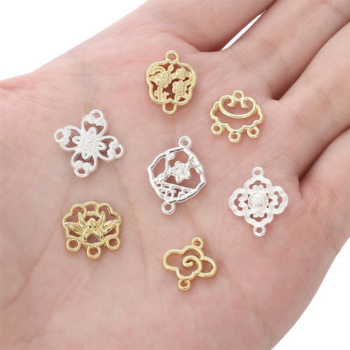 14K gold-plated alloy double-petal peony and lotus earring clips for ancient-style hairpins, handmade DIY self-made accessories materials