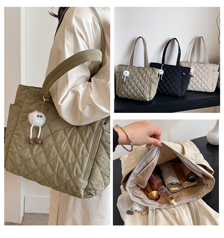 Women's Quilted Shoulder Bag Large Capacity Commuter Tote_voghion.com