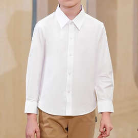 2025春秋新款男女童棉质白色衬衣翻领学院风中大童表演服长袖衬衣