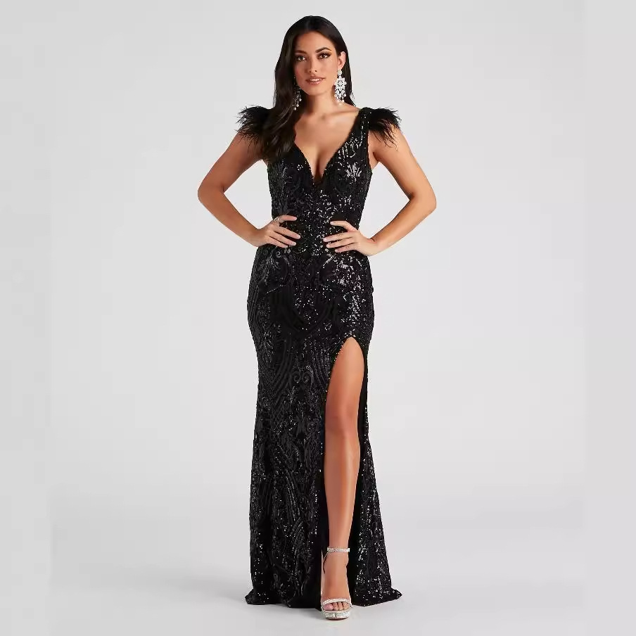 Transfronterizo 2024 verano nueva moda delgado de alta densidad con lentejuelas banquete vestido de noche