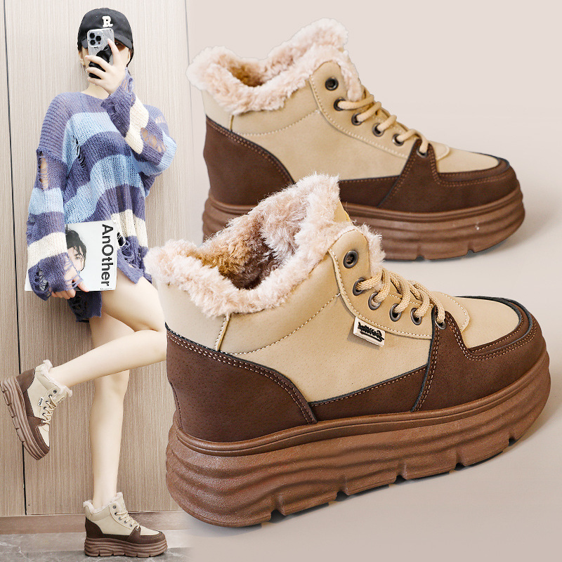 W3679 New New Autumn Winter Casual Height Increasing Sneakers High Top Fleece Lined Warm Thick Sole Student Women's_voghion.com